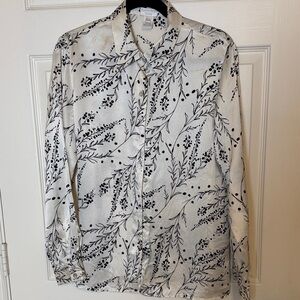 Vintage Silk Blouse by Austin Reed long Sleeve Size 14 Cream and Black Print